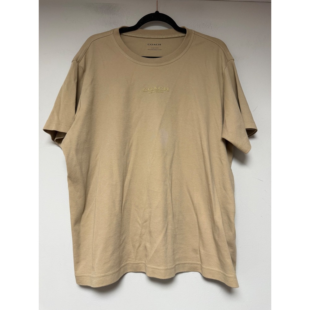 Coach Logo T-Shirt Mens XL Tan Beige CP861 Cotton Short Sleeve Good Condition